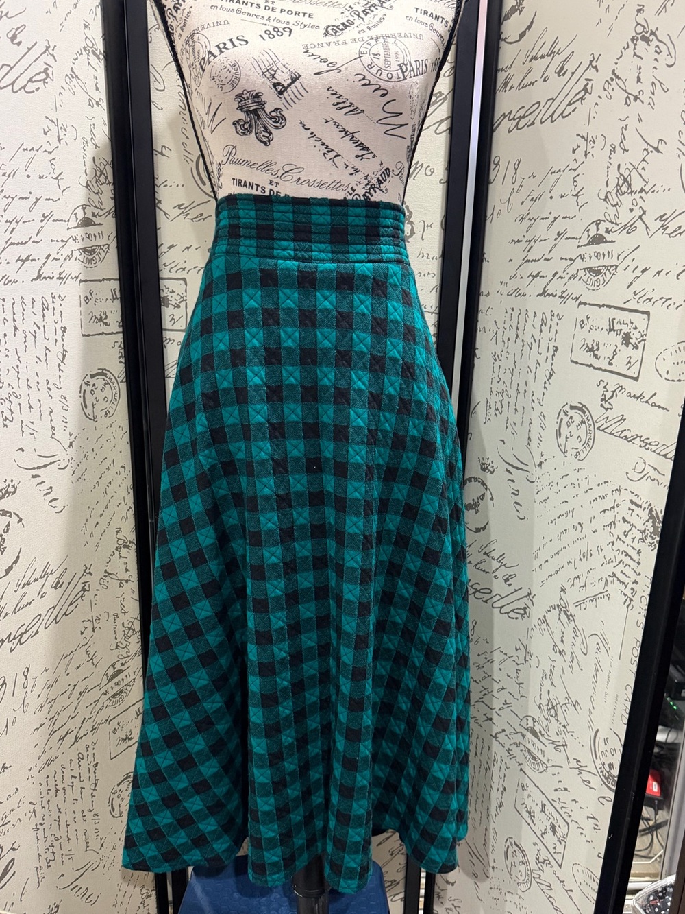 Vintage Teal and Black Check Two-Piece Skirt Set - Picture 10 of 15